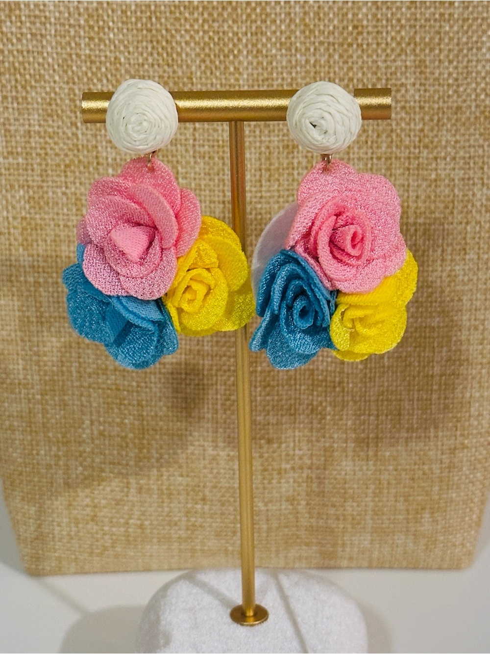 Fashion Jewelry Pink Blue Yellow Floral Cluster Earrings